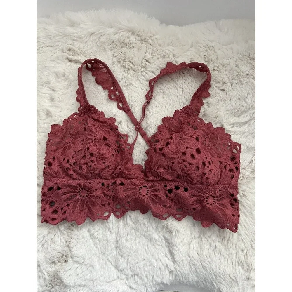 Aerie Bra Bralette Lined Rust Colored Small Lace euc - Picture 1 of 4